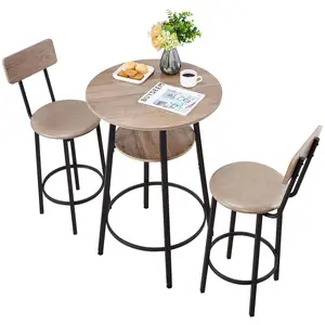 VEVOR Bar Table, 3PCS 23.5 Bars Tables Set, Bar Tables and Chair Set with Rounded Corner Design, Round Pub Table with Two Stools for Office Desk, Breakfast Corner, Mini Bars, Light Gray, Black