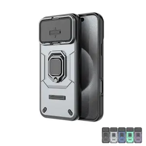 Shockproof Case for iPhone 17 16 15 14 13 12 Pro Max with Slide Camera Cover& Finger Ring Holder Stand, fit Magnetic Car Mount Case