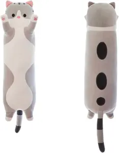 shangman Lovely Plush Cat Doll Cute Cartoon Soft Stuffed Kitten Pillow Long Throw Sleeping Toy Gift for Kids Girlfriend Multiple Size (Grey,50cm/19.6in)