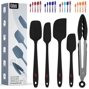 Kaluns Silicone Spatula Set, 4 Spatulas and One Kitchen Tongs, Rubber with Stainless Steel Core, Dishwasher Safe