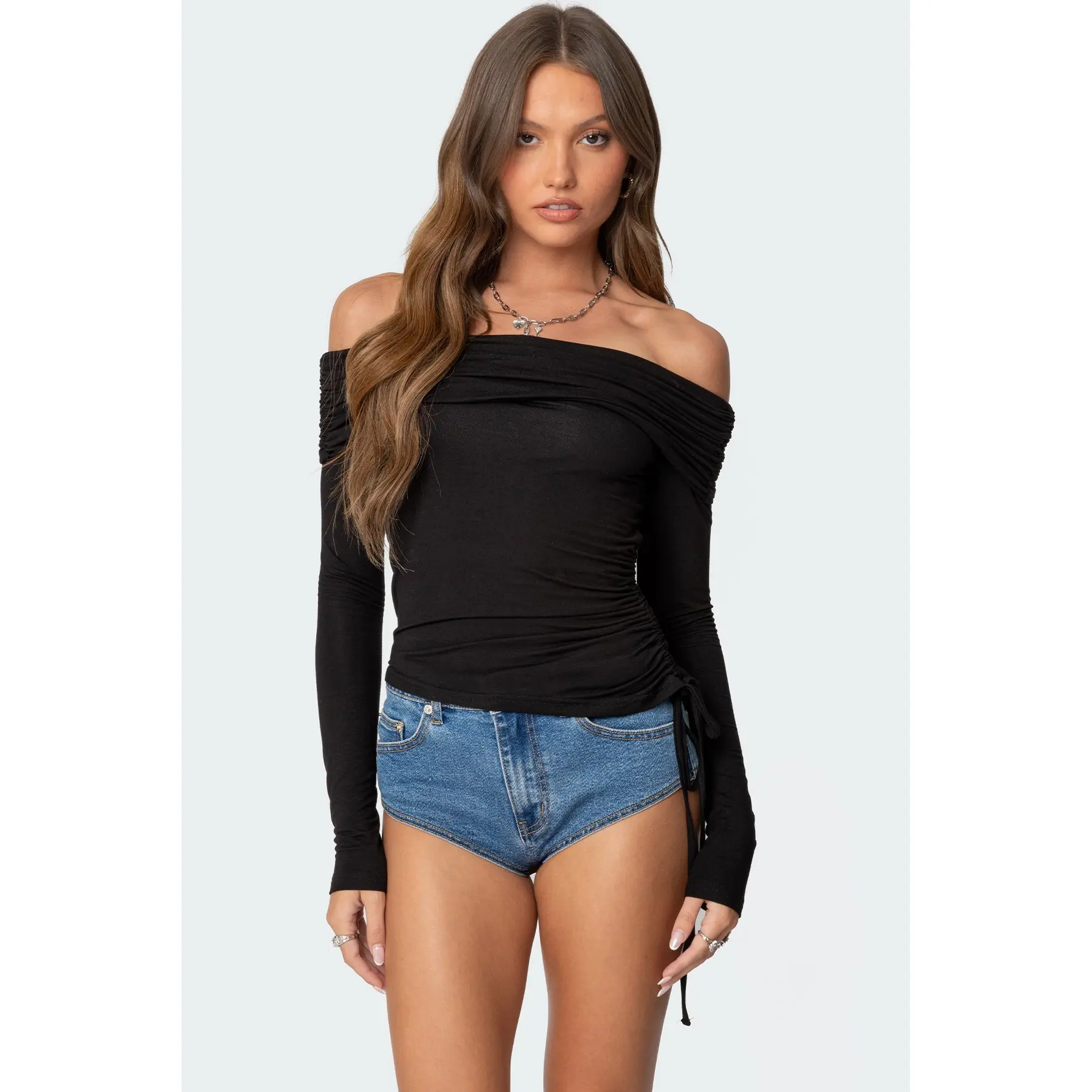 Gathered Fold Over Drawstring Top