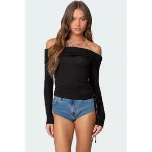 Gathered Fold Over Drawstring Top Gathered Fold Over Drawstring Top