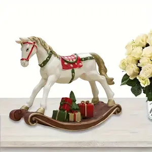 Christmas Home Office Rocking Horse Figurine FL403137 Resin Charming Holiday Room Ornaments for Indoor Outdoor Decoration