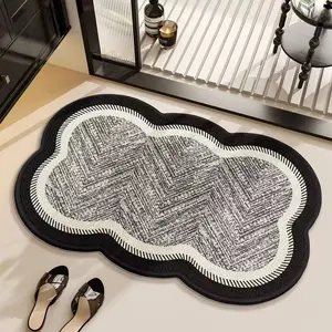 High-End Black and White Stripes Door Mat, Minimalist Style Entry Foot Pad, Soft Comfort Rug for Indoor, Bathroom, Entrance Hall