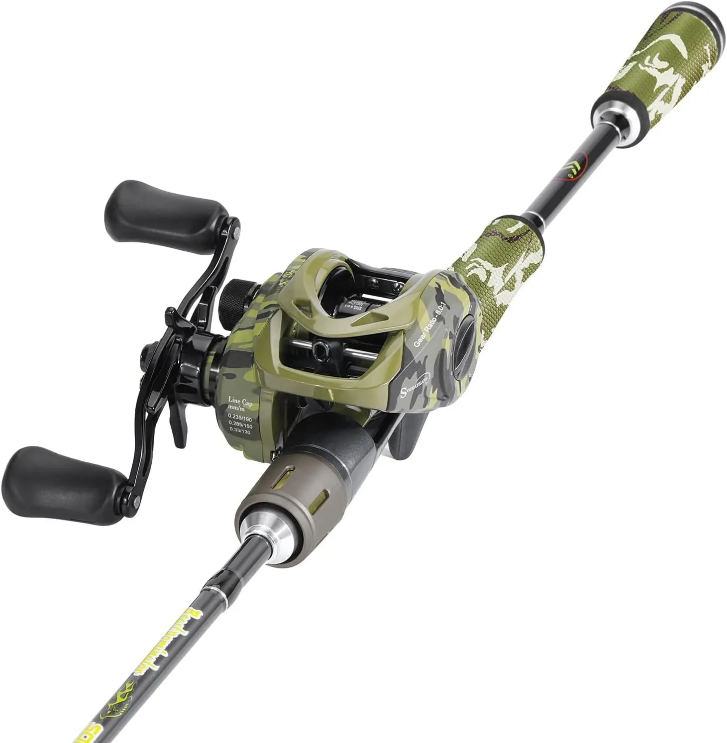 Baitcaster Combo, 30Ton+24Ton Graphite 2- Blanks Casting Fishing Rod,SuperPolymer Handle,S Style Hook Keeper with Camo Baitcasting Reel