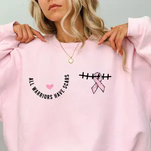All Warriors Have Scars Breast Cancer Shirts, Cancer Survivor Gifts, Pink Ribbon Warrior Sweatshirt, Cancer Support Motivational Sweaters, Cotton Tops