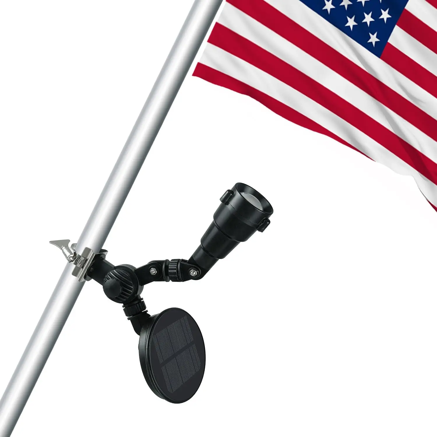 Solar Flag Pole Light, Flagpole Light Solar Powered, Super Bright PC Crystal LED Spotlight, Adjustable Bracket & Metal Clamp Fits 1-1.5" Flagpole
