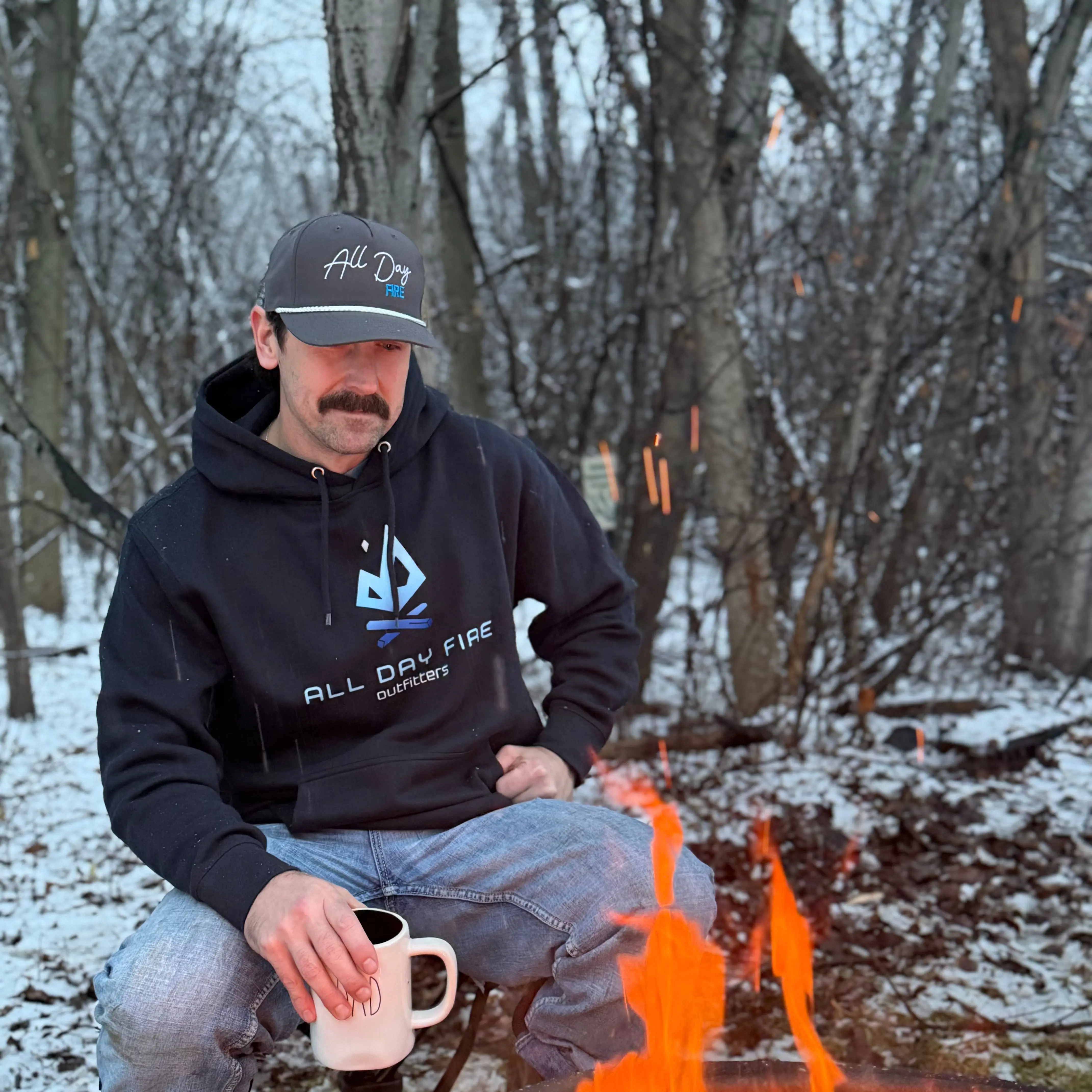 All Day Fire Outfitters Camping Hoodie Full Front Logo