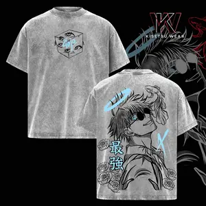 Gojo Satoru Vintage Washed Oversized T-Shirt – Jujutsu Kaisen Anime Graphic Tee, Soft Cotton Casual Streetwear Apparel, Unisex Top, Gift for JJK Fans, Anime Aesthetic Outfit
