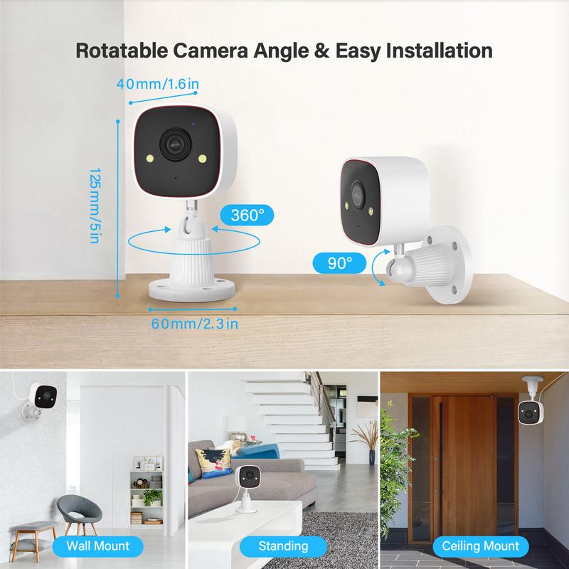 Jennov Outdoor/Indoor Security Camera, Surveillance 2.4G WiFi Camera , 2-Way Audio, Night Vision, Motion Detection, Indoor,easy installation without drilling (doesn't support 5G wifi)