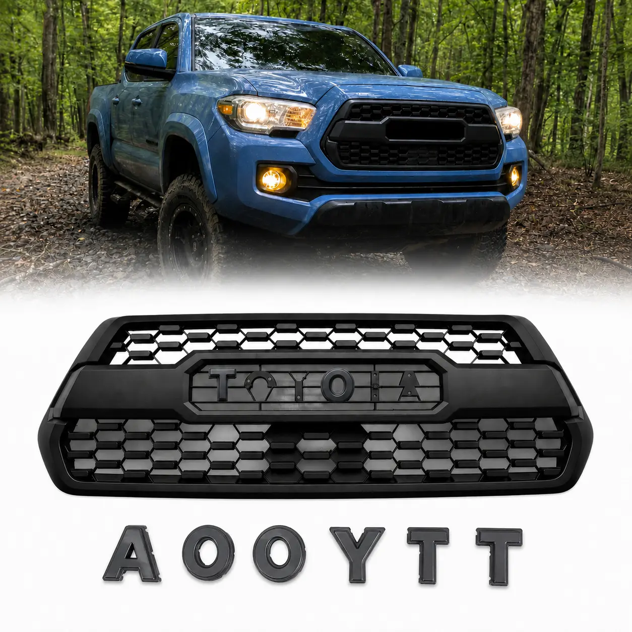 Front Grille Grill Compatible With 2016-2023 Tacoma TRD Style SR, SR5, TRD Off-Road, TRD Sport Front Grill Replacement Accessories Black Matte Bumper ABS Grill
