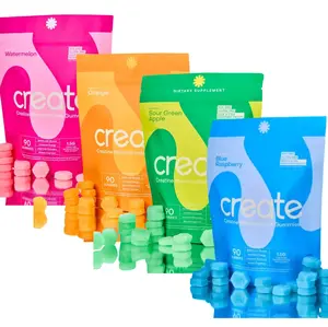 Create Pack of 4 Creatine Monohydrate Gummies for Men & Women Blue Raspberry Orange Watermelon Sour Green Apple Flavors 90 Count Each 1.5g Creatine per Serving Boost Focus Strength Endurance Muscle Recovery Natural Fitness Supplement Healthcare - Dietary