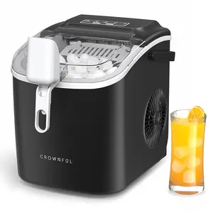 Crownful Countertop Ice Maker Machine with Handle 26lbs in 24Hrs 9 Ice Cubes Ready in 6 Mins Auto Cleaning Portable Ice Maker with Basket and Scoop for Home Kitchen Camping RV