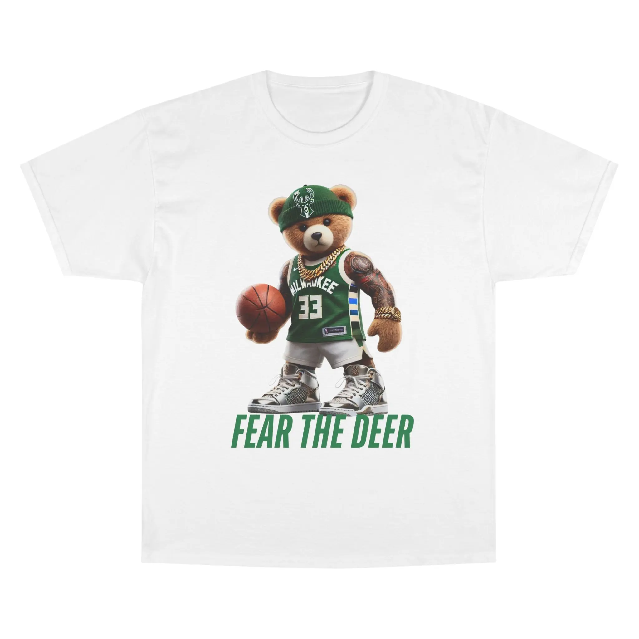 Milwaukee Bucks Champion Bear T-Shirt - Perfect for Basketball Fans, Basketball T-Shirt, Sports Tee, Athletic Shirt, NBA Fan Apparel, Team