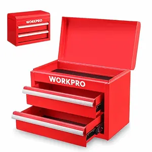 WORKPRO Metal Mini Tool Box, Top Tool Chest Containing Two Drawers with Ball Bearing Slides, PVC Drawer Liners And PP Feet Pads, Durable Cold Rolled Steel Small Toolbox for Multi-Purpose Storage
