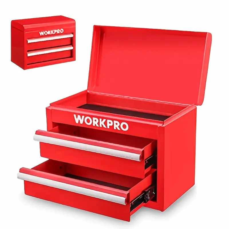 WORKPRO Metal Mini Tool Box, Multi-Compartment Top Tool Chest with 2 Ball Bearing Slides Drawers, PVC Liners, PP Feet Pads, Quiet Utility Durable Cold Rolled Steel Organizer for Multi-Purpose Storage
