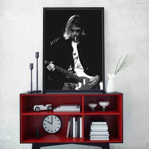 Kurt Cobain Poster with signature - Nirvana Wall Art - Alternative Rock Music Print - Guitarist Artwork Design - Black White Printed