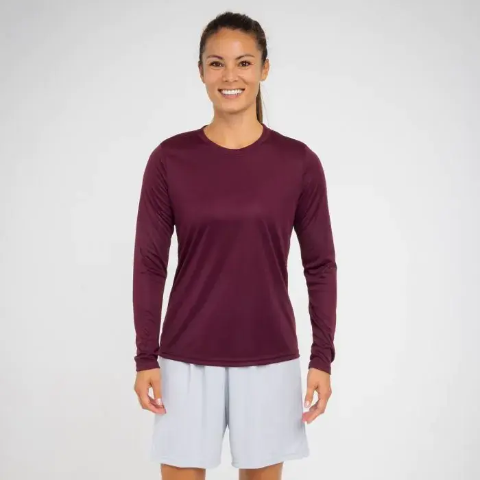 A4 Women's Long-Sleeve Cooling Performance Crew - Breathable Athletic Top for Gym & Outdoor Wear with Moisture Wicking & UPF 44 Sun Protection