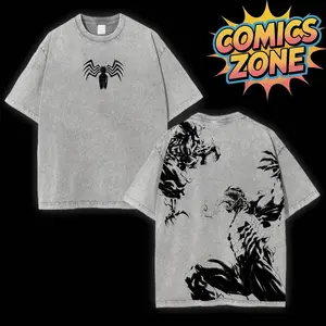 [Comics Zone] Carnage vs Venom Retro Oversized Heavyweight Cotton Vintage Washed Tee, Comics Superhero Shirt, Classic Movie Lover T-shirt, Movie Buff Tee, Film Fan Gift, Vintage Film Buff Gift Shirt For Superhero Fan Menswear Top WBL
