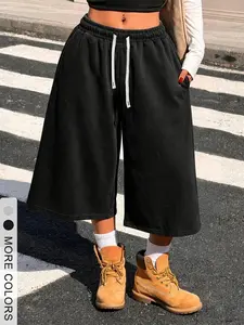 Women's Loose Fit Three-Quarter Pants, Casual Drawstring Waist, Y2K Street Style, Geometric, Ideal for Running, Vacation, Outdoor Activities