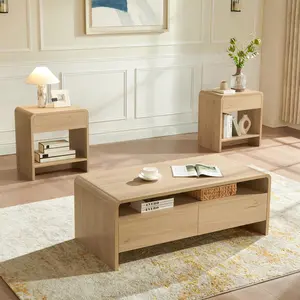 AMERLIFE 3-Piece Living Room Table Set, Includes Coffee Table & 2 End Tables, Modern Coffee Table Sets with Large Storage Drawers & Smooth Rounded Edges
