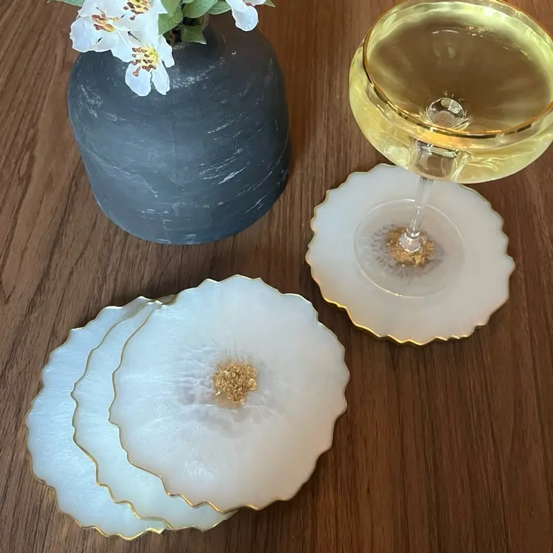 White & Gold Coasters - Set of 4
