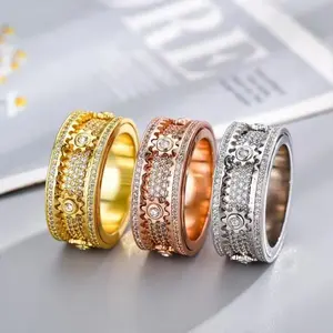 Spinning Gear Fidget Ring, Gold/Silver/Rose Gold Plated CZ Anxiety Relief Ring marquise engagement outdoorfun