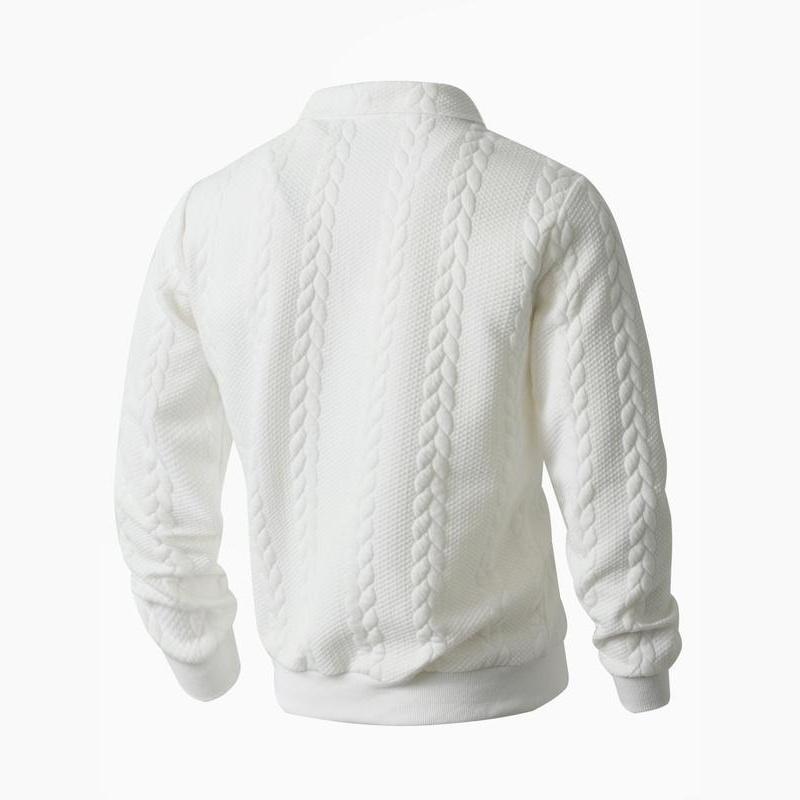 Men's Autumn Winter Cable Knit Long Sleeve Polo Shirt, Suitable for Everyday Wear, Vintage Ribbed Zip-Up High Collar with Quarter-Zip Design, Casual Versatile Fashion Pullover, A Must-Have for Men's Wardrobes
