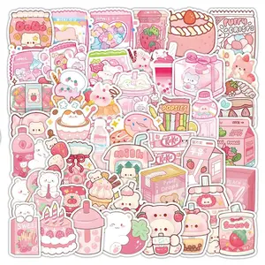 63 Pcs Cartoon Pink Snack Stickers - Cute Food-Themed Decals for Notebook, Luggage & DIY Decoration Papery Pop Store