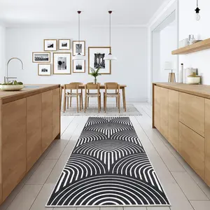【GARVEE】Runner Rug 2x6 Modern Abstract Entryway Runners Washable Rug Indoor Soft Faux Wool Rug Contemporary Lines Hallway Runners Non-Slip Low Pile Rug Runner for Laundry Kitchen Bedside Black