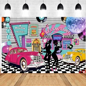 Photography Background Vintage Cars Howdy Motel Restaurant Disco Elements Retro Party Photo Studio Backdrop