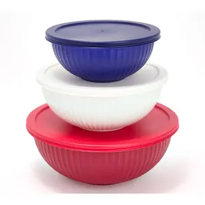 GeniCook 3-Pc Glass Multi-Color Serve & Store Bowls w/ Lids