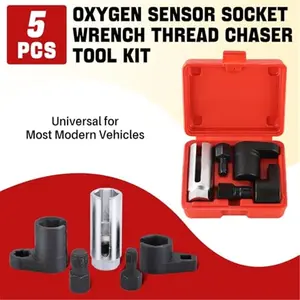 5PCS O2 Oxygen Sensor Socket | Automotive O2 Sensor Socket Offset Wrench Remover Tool and Thread Chaser Set for Removing and Installing Oxygen Sensors Hex Vacuum Switches