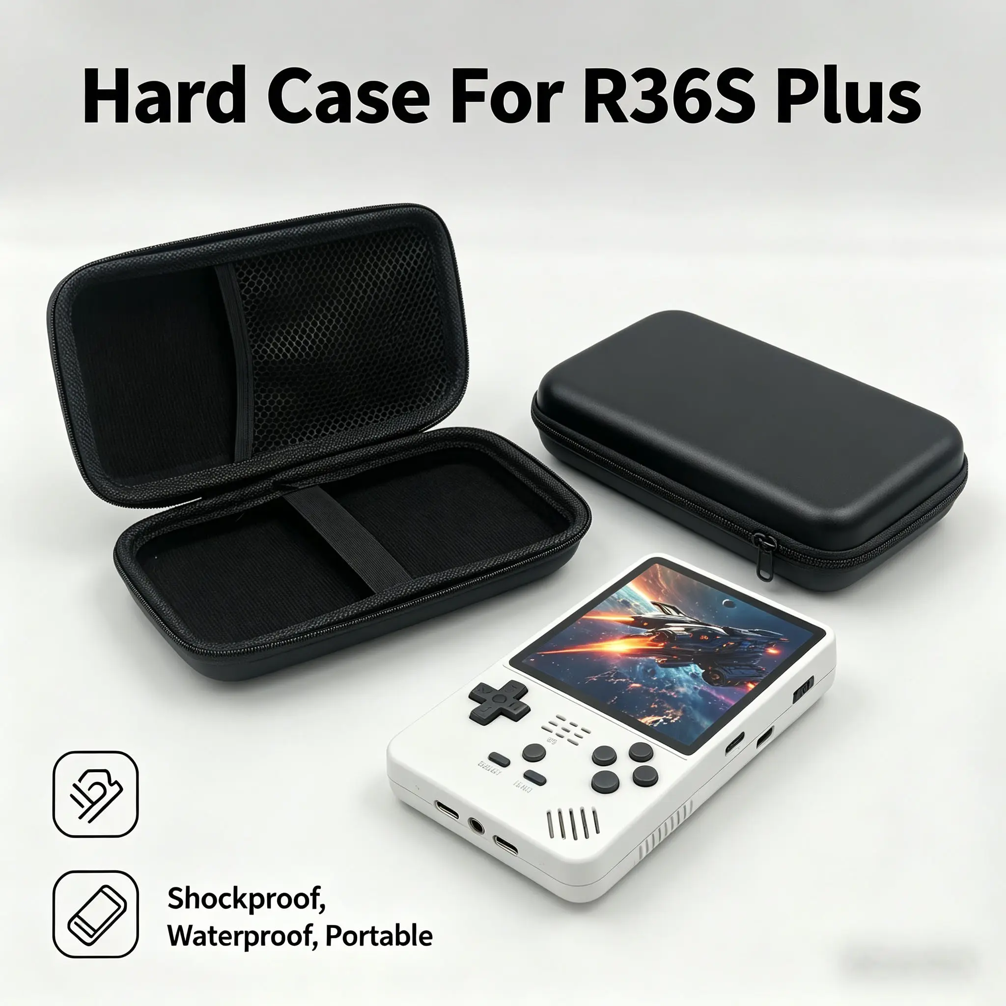 Hard Shell Eva Protection Bag for R36s Plus, Shockproof Waterproof Travel Case, Retro Game Console Protector with Mesh Pouch