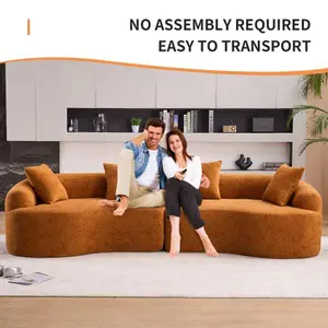 Orange Compression Sponge Sofa with Curved Modular Sectional, 30D High-Density Chenille Fabric Sleeping Sofa for Small Spaces, Living Room, 110" Length