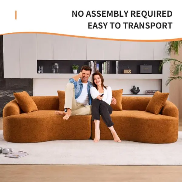 Orange Compression Sponge Sofa with Curved Modular Sectional, 30D High-Density Chenille Fabric Sleeping Sofa for Small Spaces, Living Room, 110" Length