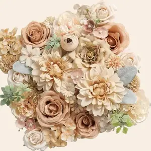 AUSOGO 34pcs Artificial Flowers Combo Box Set Faux Silk & Plastic Flowers for DIY Wedding Bouquets Baby Shower Party Home Decorations with Flexible Stems wedding flowers decor holiday