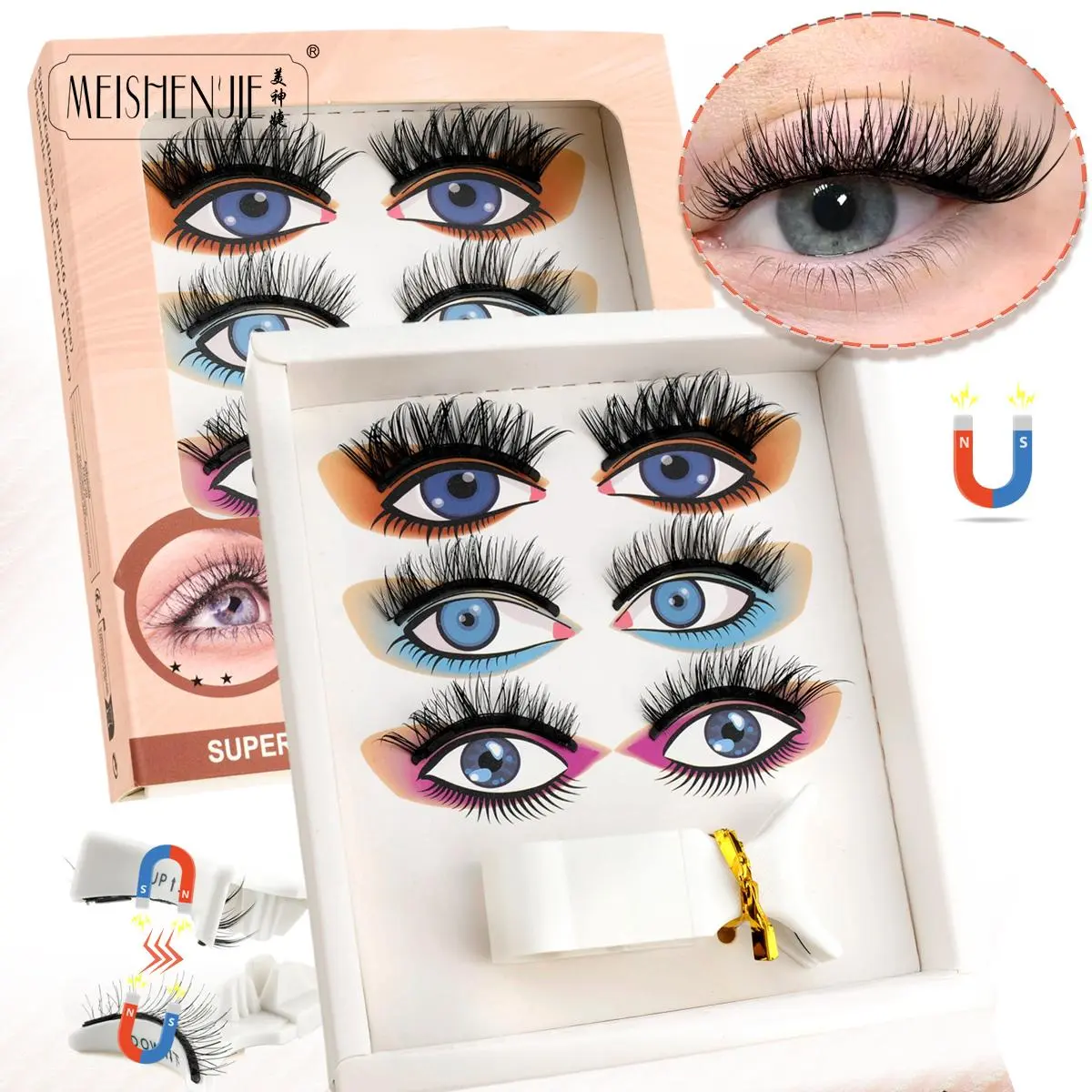 MEISHENJIE 1/3 Pairs Natural Long 3D Mink Magnetic Eyelashes Handmade Reusable Waterproof  Lash Makeup Magnetic Eyelash Set