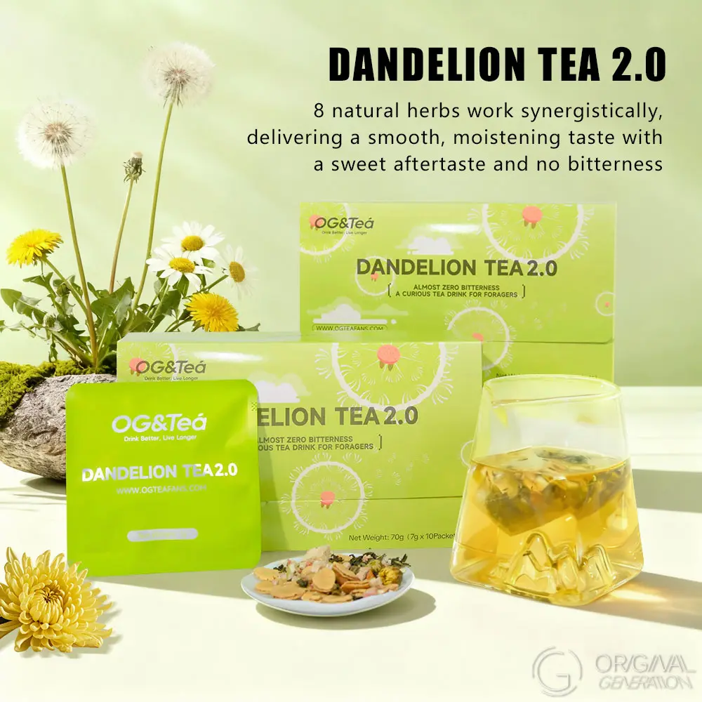 2.0 Liver Detox Tea Dandelion Tea 70g (7g×10packs)Caffeine Free With Siraitia Grosvenorii Seed Dandelion Hawthorn Fig Chrysanthemum Plum Kernels Chiciry Mint