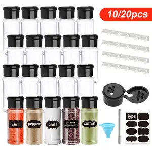 Clear Plastic Spice Jar Set with Rack — 5, 10, 15 & 20 Piece Seasoning Organizer for Kitchen & BBQ