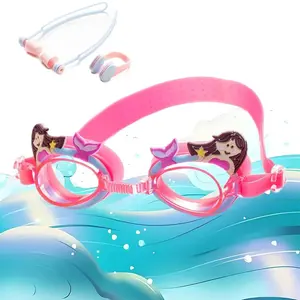 Cartoon Design Swimming Goggles with Nose Clip & Earplugs, 1 Count Waterproof Anti-fog Swimming Goggles, Swimming Accessories for Children, Swim Glasses