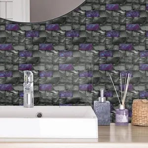 TUOKING 24-Pack Peel and Stick Wall Stickers Waterproof PVC Wallpaper for Kitchen 11.8”x5.9”Subway Tile Self-Adhesive Removable Stick on Bathroom