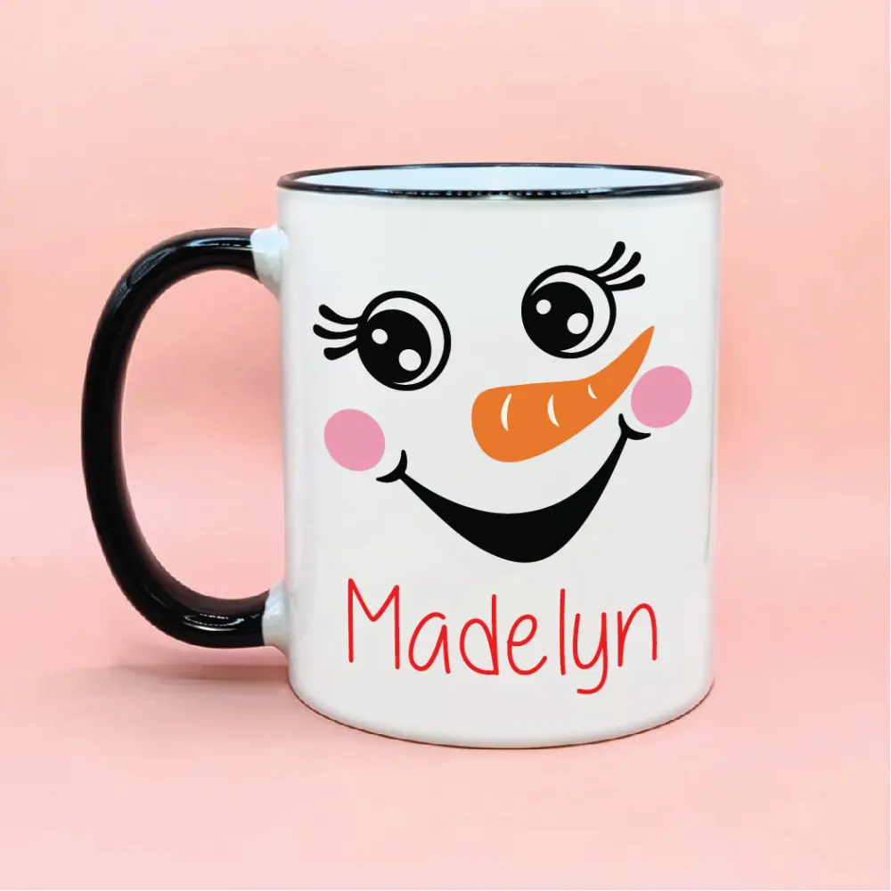 Personalized Kids Name Snowman Coffee Mug, Girls Christmas Stocking Stuffer, Boys Stocking Stuffer, Kids Custom Name Hot Cocoa Mug