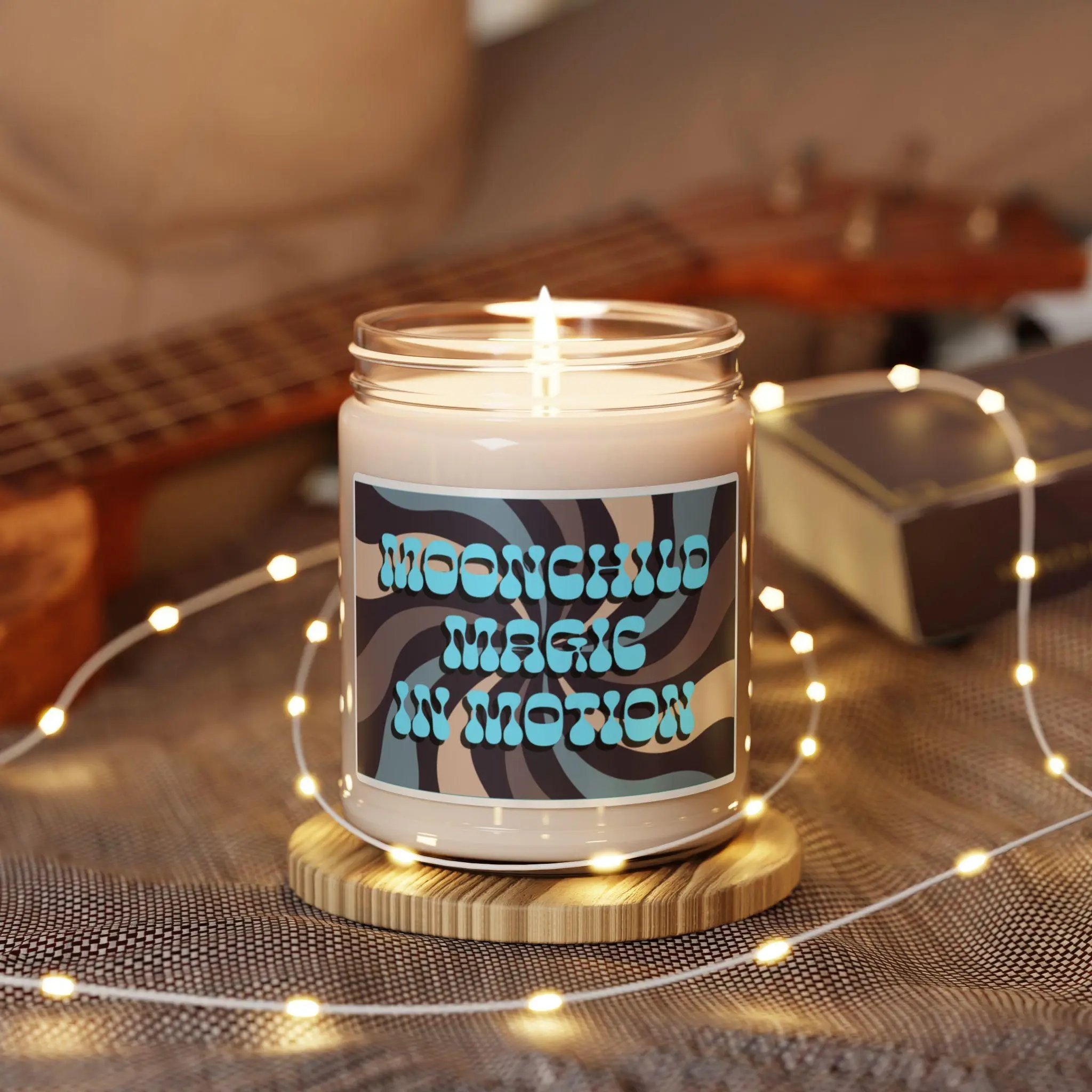 Moonchild Magic in Motion Candle 9oz Soy Candle with Psychedelic Swirl Label Eco Friendly Vegan Non Toxic 50 60 Hours Burn Time