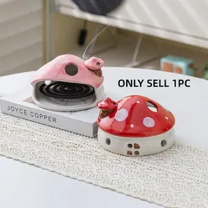 1pc Cute Mushroom House Incense Holder Ceramic Mosquito Coil Ash Catcher Household Desktop Aroma Burner