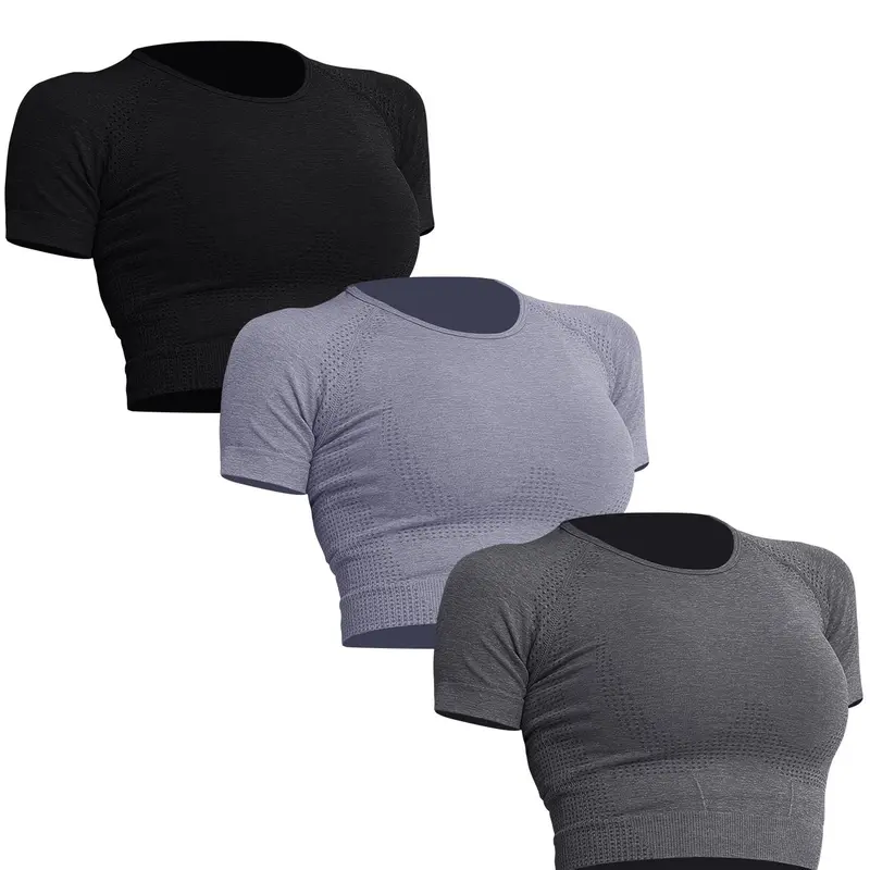 1/3/5 counts Women's Workout Crop Top, Slim Fit Seamless Short Sleeve Sporty Polka Dot T-Shirt, Activewear T Shirt, Yoga Fitness Tight Top, Active Tops, All Seasons