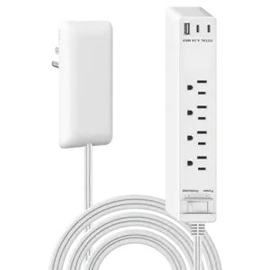LIDER Surge Protected 4-Outlet Wire Extender with Flat-Face, USB Type-A and 2 USB Type-C, Ultra-Thin Wall Plate Plug with Cord Extender, 4-Outlet Power Strip, Flat-Face, 5 Feet Cord