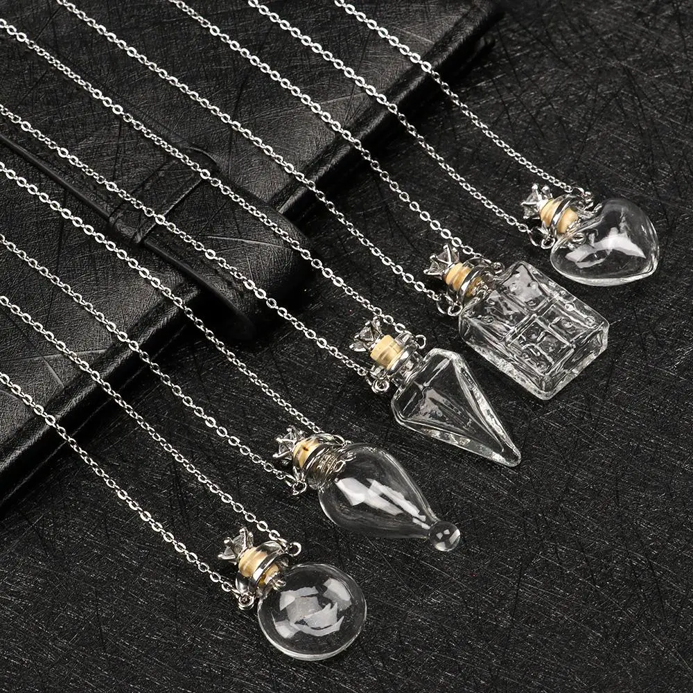 Openable Glaze Vial Pendant Necklace Water Drop Heart Steel Chain Keepsake Jewelry Gift Perfume Mini Bottles Jewellery Necklace