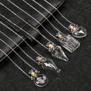 Openable Glaze Vial Pendant Necklace Water Drop Heart Steel Chain Keepsake Jewelry Gift Perfume Mini Bottles Jewellery Necklace