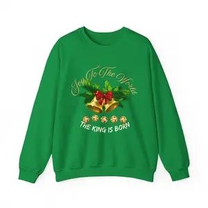 Christmas Joy Heavy Blend Sweatshirt, Unisex Crewneck Jumper, King Is Born Xmas Pullover, Holiday Apparel, Winter Sweater Gift